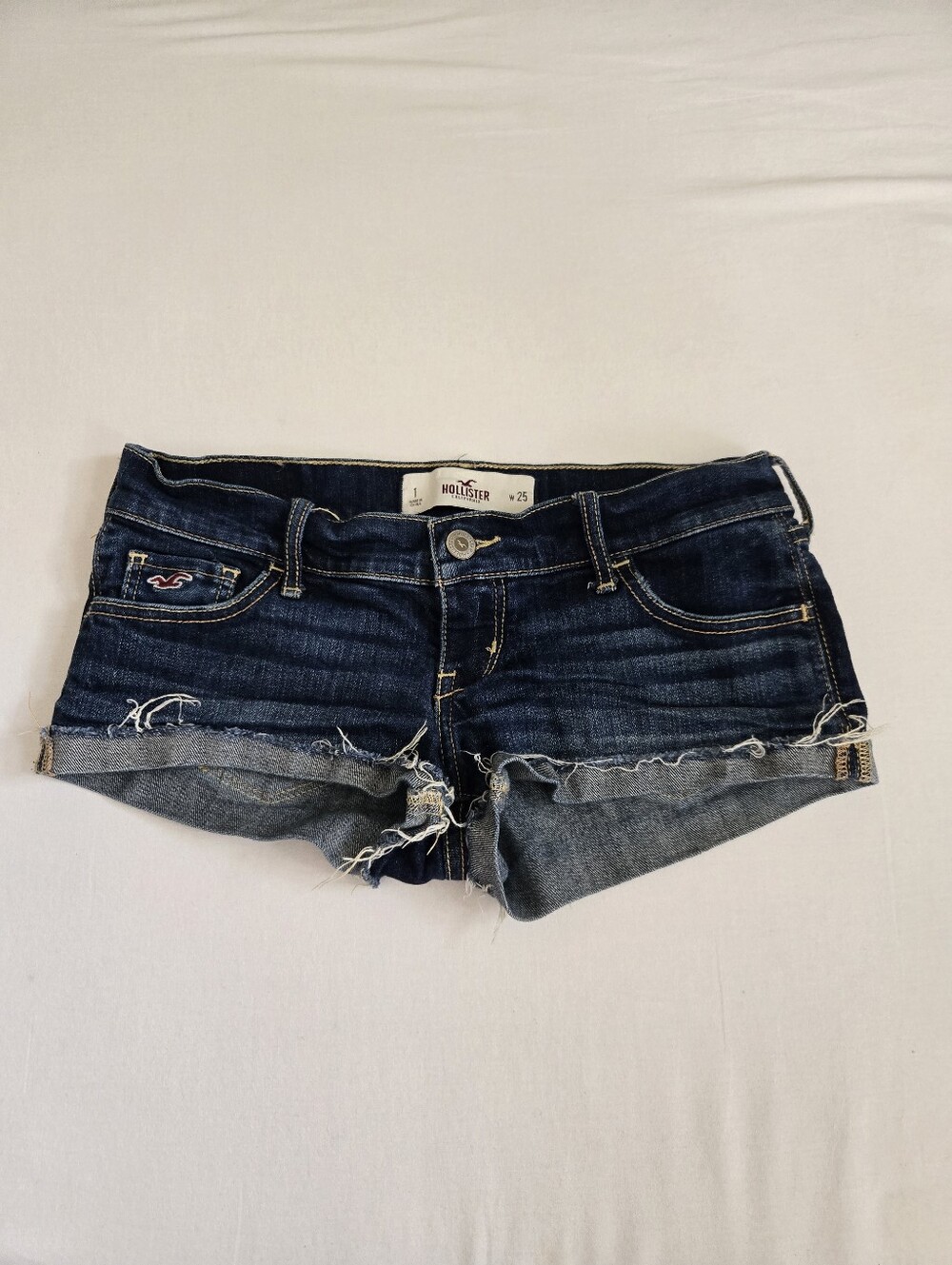 Hollister Ultra Low Rise Jean Shorts Blue Y2K 2000s McBling Indie Sleaze Sz 1 25